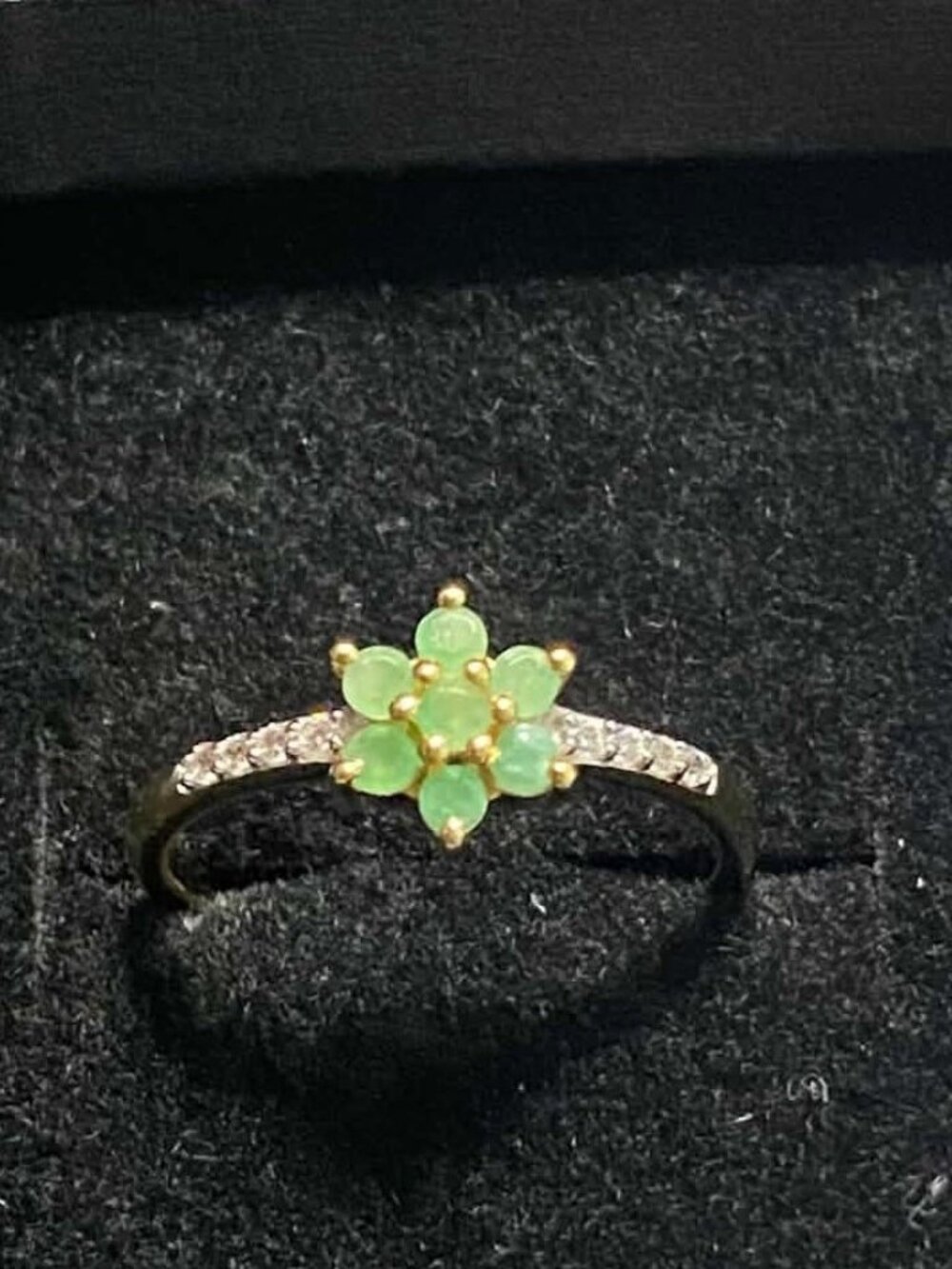 .925 Sterling Silver Gold Plated Natural Emerald Dainty Flower ring women